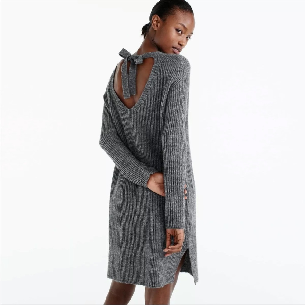 J. Crew Gray Open Tie Back Sweater Dress Wool Blend